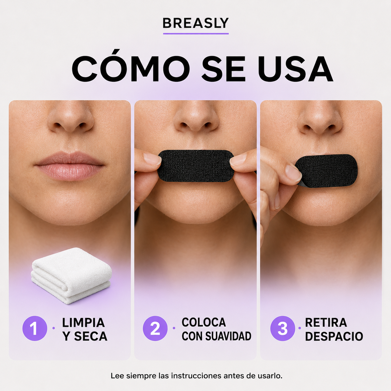 Instrucciones de colocación de Breasly Night Tape