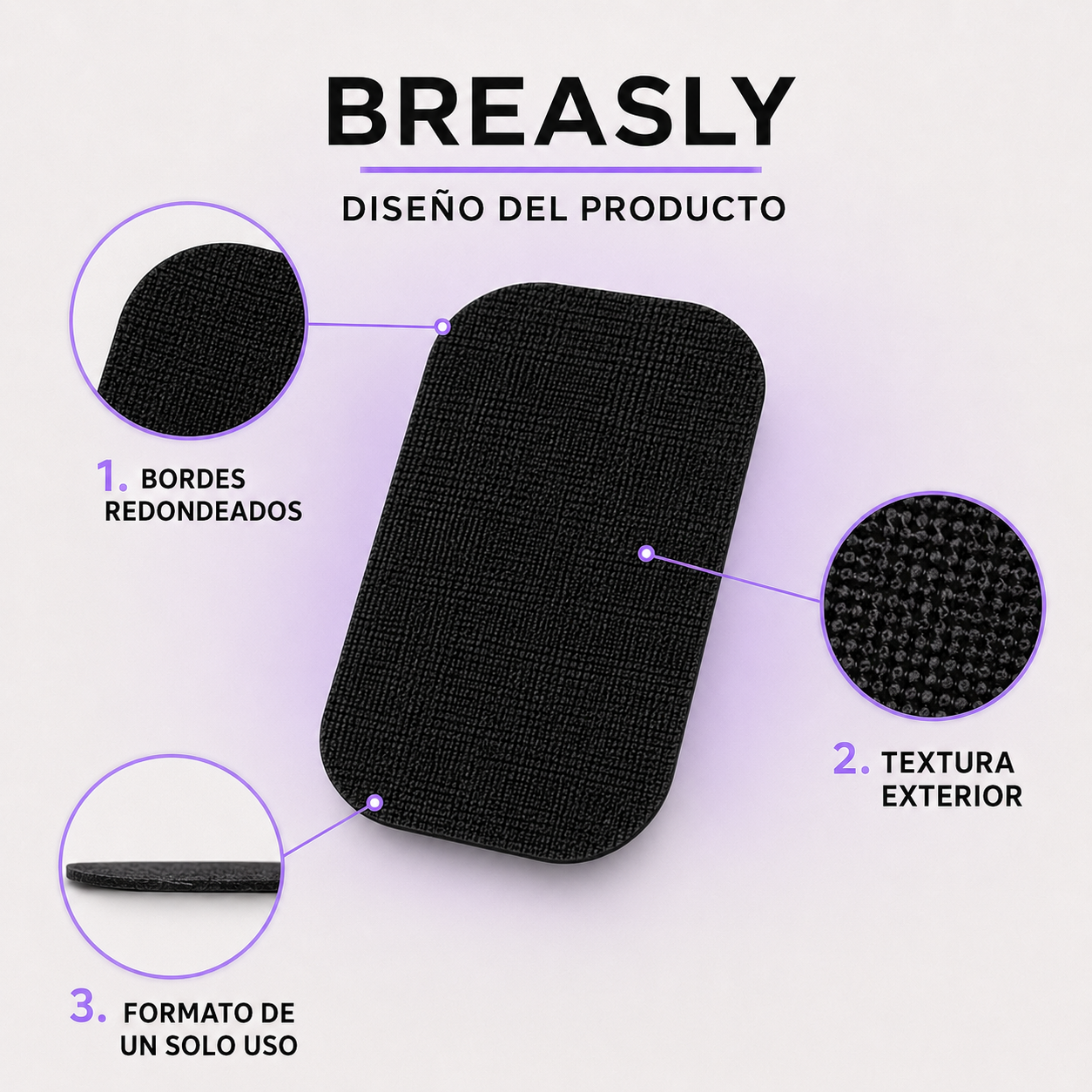 Diseño y textura de las cintas bucales Breasly